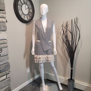 NWOT Twelve by Twelve Gray & Cream Sexy Couture Ruffled Mini  Dress Size Large